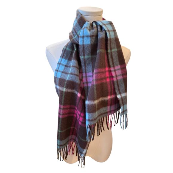 Kate Spade Plaid Fringe Scarf Lambswool Angora Blend Cozy Warm Winter Wrap - Picture 2 of 7